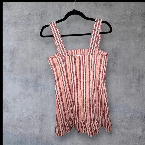 Alexis Womens Brandy Mini Dress Pink Rose Stripe Wide Ruffle Shoulder Medium - Picture 3 of 12